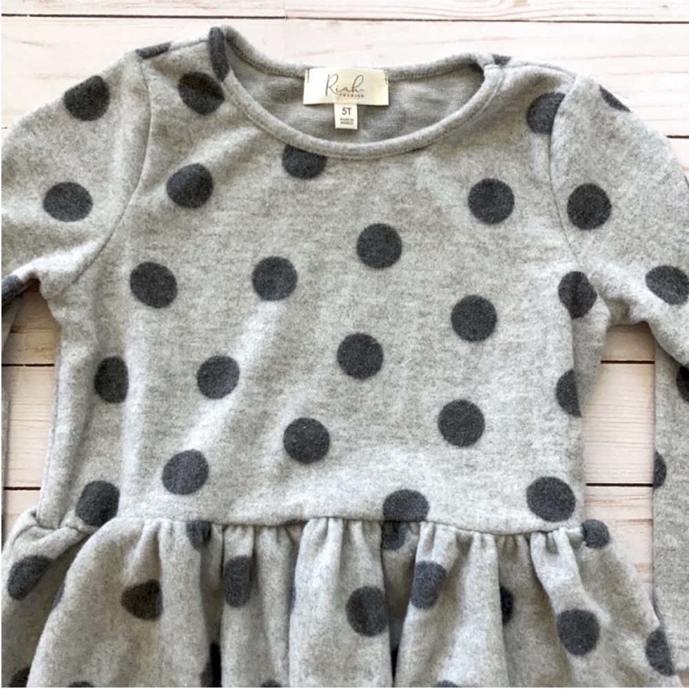 Girls Grey Long Sleeve Polka Dot Peplum Top - Picture 2 of 5